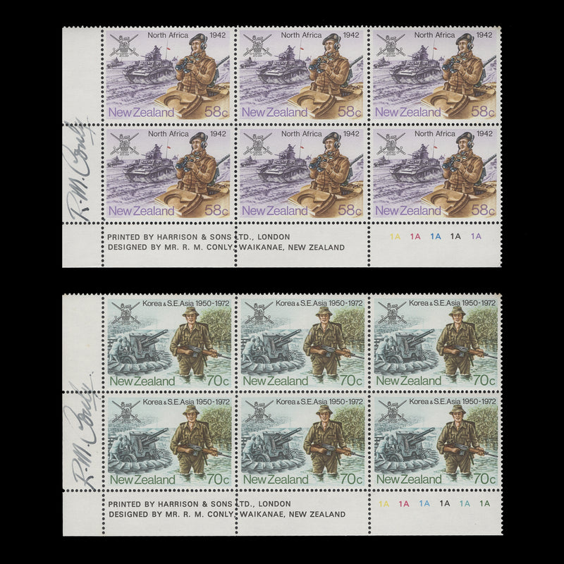 New Zealand 1984 (MNH) Military History plate blocks signed by designer