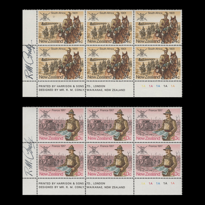 New Zealand 1984 (MNH) Military History plate blocks signed by designer