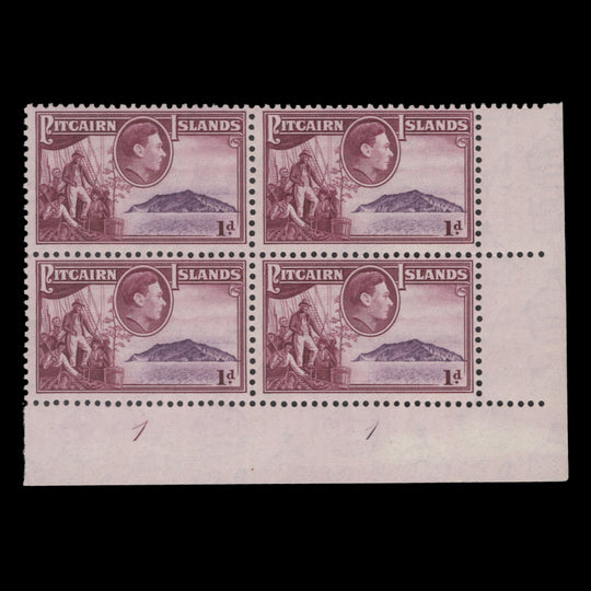 Pitcairn Islands 1940 (MNH) 1d Christian on Bounty plate 1–1 block