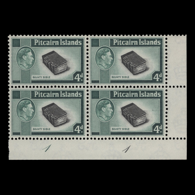 Pitcairn Islands 1951 (MNH) 4d Bounty Bible plate 1–1 block
