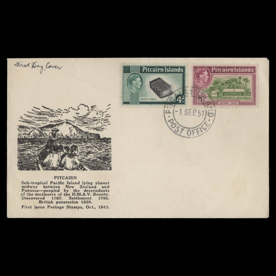 Pitcairn Islands 1951 Definitives first day cover