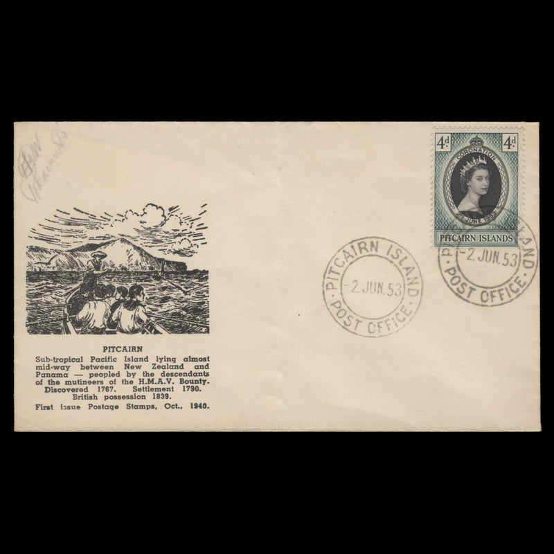 Pitcairn Islands 1953 (FDC) 4d Coronation