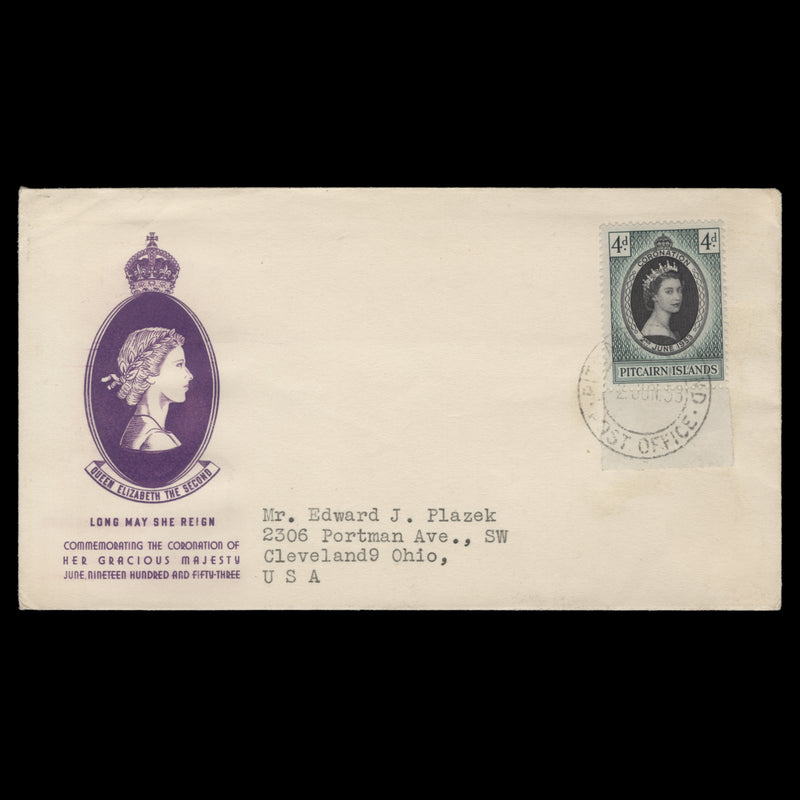 Pitcairn Islands 1953 (FDC) 4d Coronation