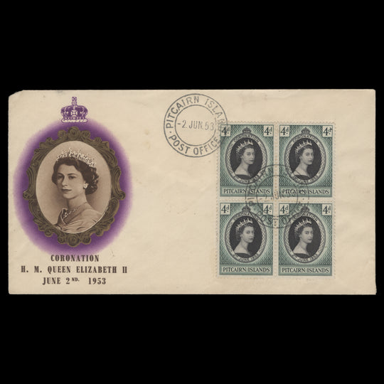 Pitcairn Islands 1953 (FDC) 4d Coronation block