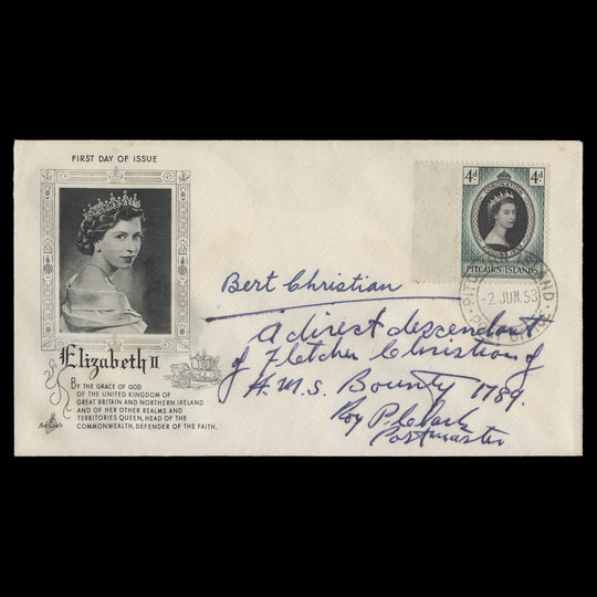 Pitcairn Islands 1953 Coronation cover signed by Fletcher Christian descendant