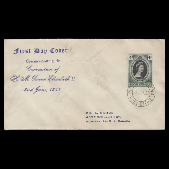 Pitcairn Islands 1953 (FDC) 4d Coronation