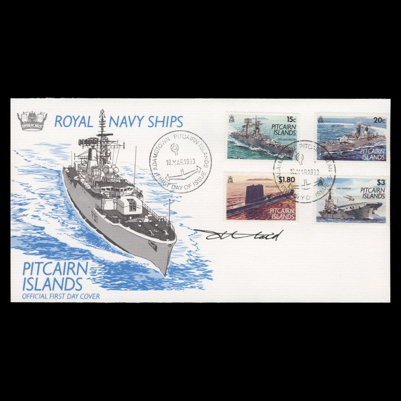 Pitcairn Islands 1993 Royal Navy Vessels first day cover signed by designer