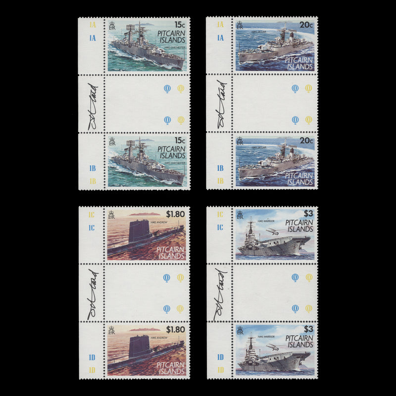 Pitcairn Islands (MNH) 1993 Royal Navy Vessels signed gutter pairs