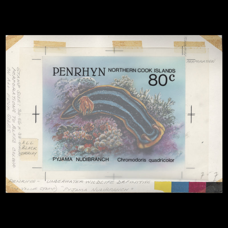 Penrhyn 1993 Pyjama Nudibranch watercolour artwork and overlay