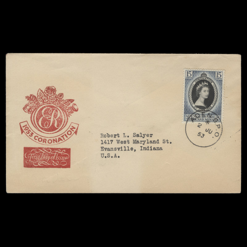 Qu'aiti State of Shihr and Mukalla 1953 (FDC) 15c Coronation, ADEN GPO