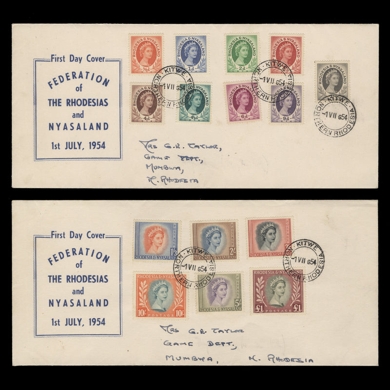 Rhodesia & Nyasaland 1954 Queen Elizabeth II definitives first day covers, KITWE