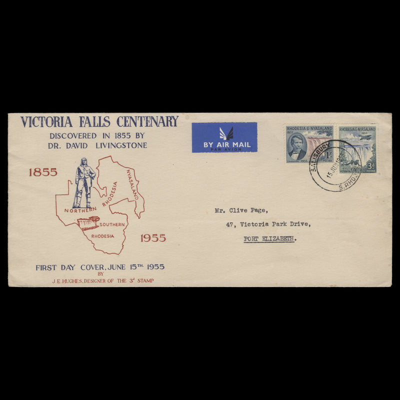 Rhodesia & Nyasaland 1955 Discovery of Victoria Falls first day cover, SALISBURY