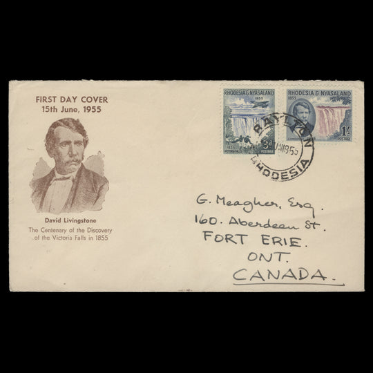 Rhodesia & Nyasaland 1955 Discovery of Victoria Falls first day cover, RAYLTON
