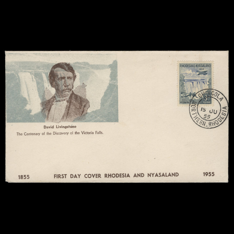 Rhodesia & Nyasaland 1955 (FDC) 3d Discovery of Victoria Falls, CHINGOLA