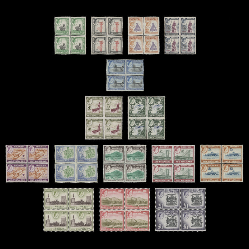 Rhodesia & Nyasaland 1959-62 (MNH) Definitives blocks