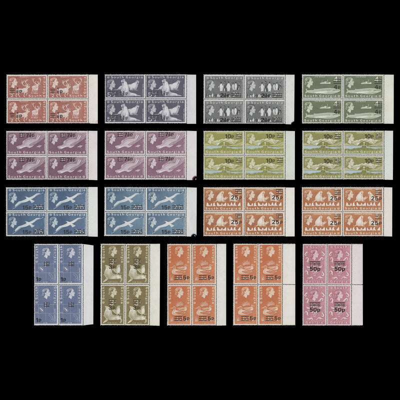 South Georgia 1977-78 (MNH) Provisionals blocks, spiral watermark