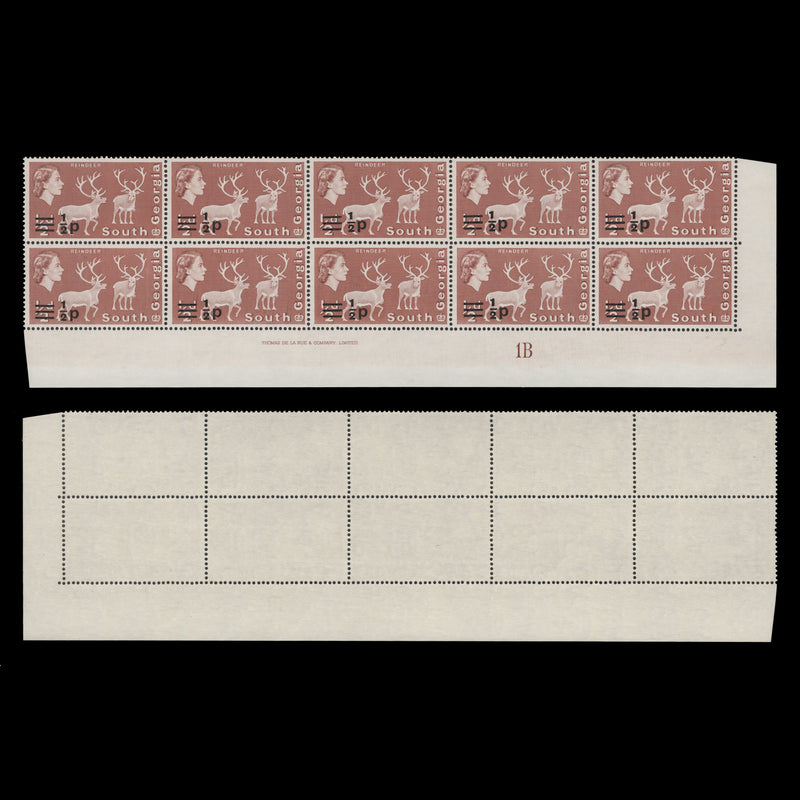South Georgia 1971 (MNH) ½p/½d Reindeer imprint/plate 1B bloc