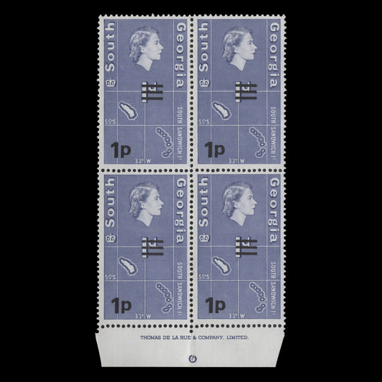 South Georgia 1976 (MNH) 1p/1d South Sandwich Islands imprint block