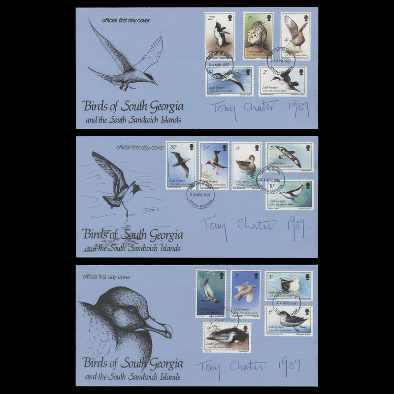 South Georgia 1987 Birds Definitives first day covers signed by designer