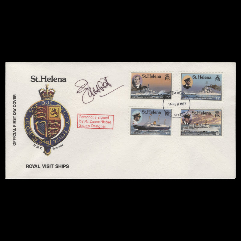 Saint Helena 1987 Royal Visits first day cover signed by stamp designer