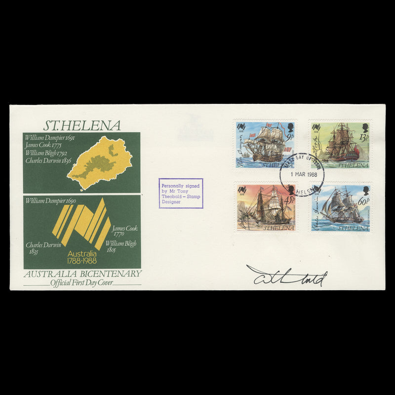Saint Helena 1988 Australian Bicentenary first day cover signed by designer