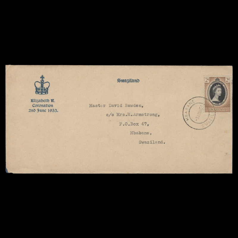 Swaziland 1953 (FDC) 2d Coronation, MBABANE