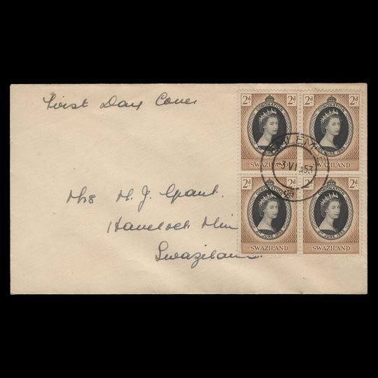 Swaziland 1953 (FDC) 2d Coronation block, EMLEMBE