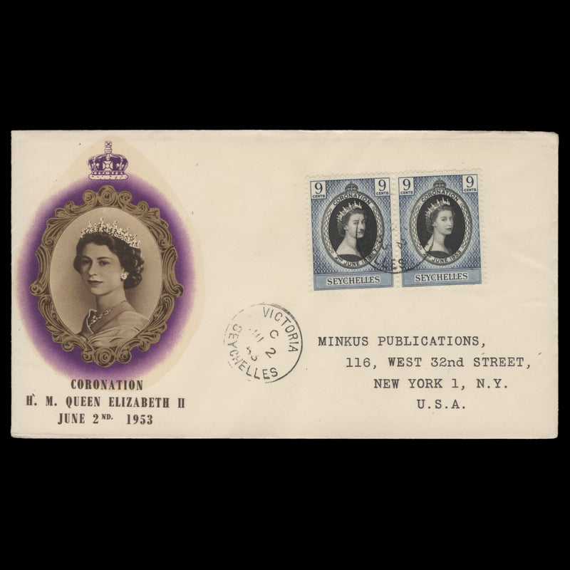 Seychelles 1953 (FDC) 9c Coronation pair, VICTORIA