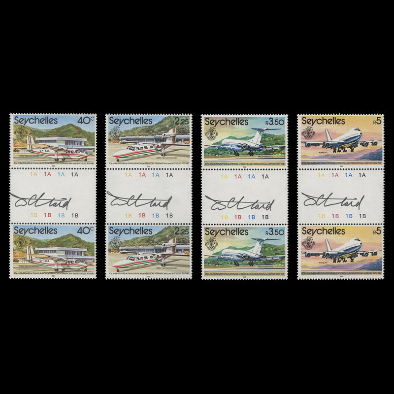 Seychelles 1981 (MNH) Opening of Airport Anniversary signed gutter pairs