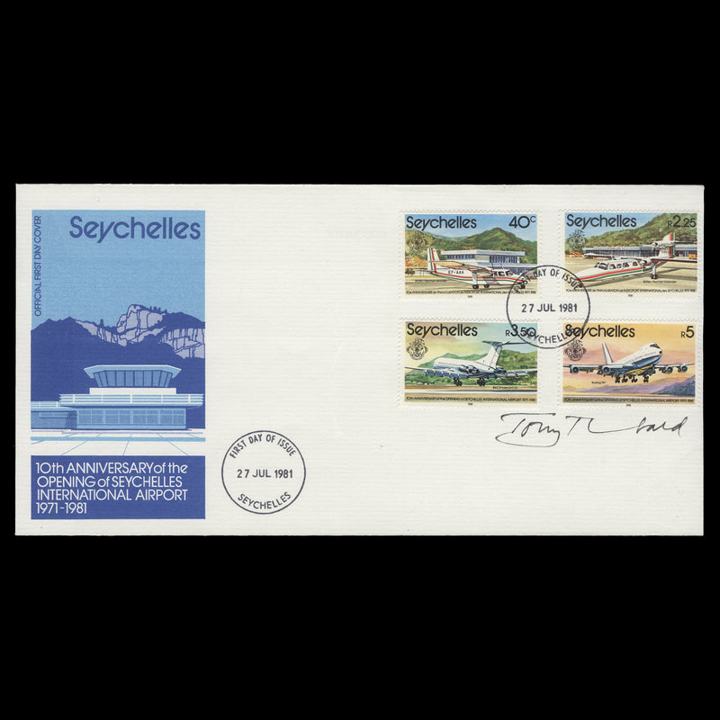 Seychelles 1981 Opening of Airport Anniversary first day cover signed by designer