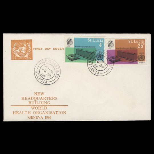 Saint Lucia 1966 WHO Headquarters first day cover, CASTRIES