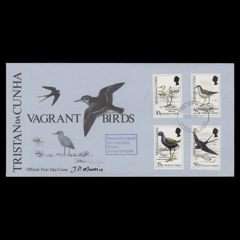 Tristan da Cunha 1989 Vagrant Birds first day cover signed by designer