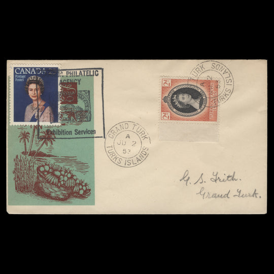 Turks & Caicos Islands 1953 (FDC) 2d Coronation, GRAND TURK