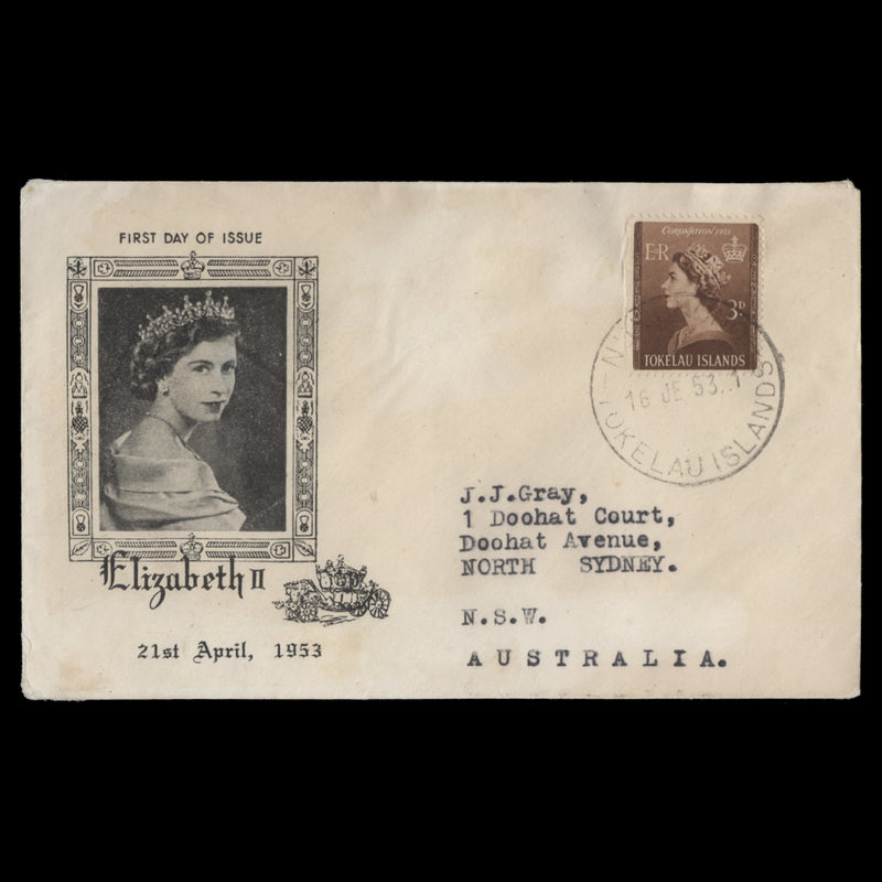 Tokelau 1953 (FDC) 3d Coronation, NUKUNONO