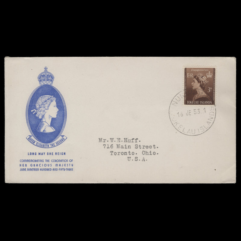 Tokelau 1953 (FDC) 3d Coronation, NUKUNONO