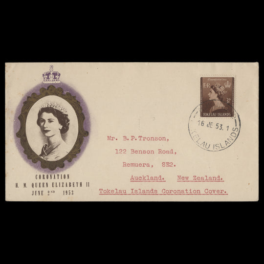 Tokelau 1953 (FDC) 3d Coronation, NUKUNONO