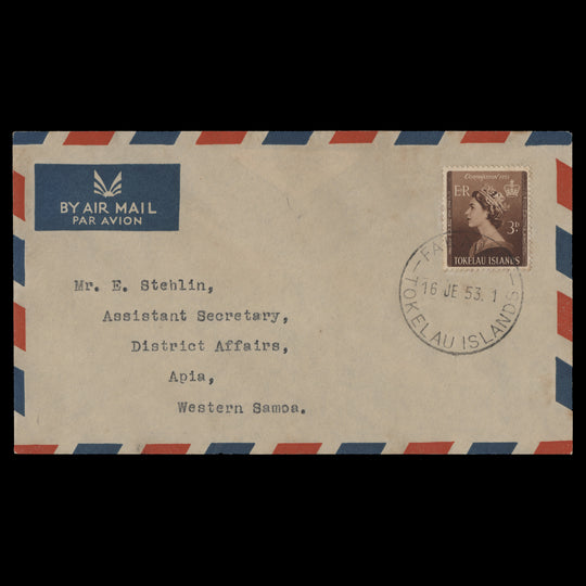 Tokelau 1953 (FDC) 3d Coronation, FAKAOFO