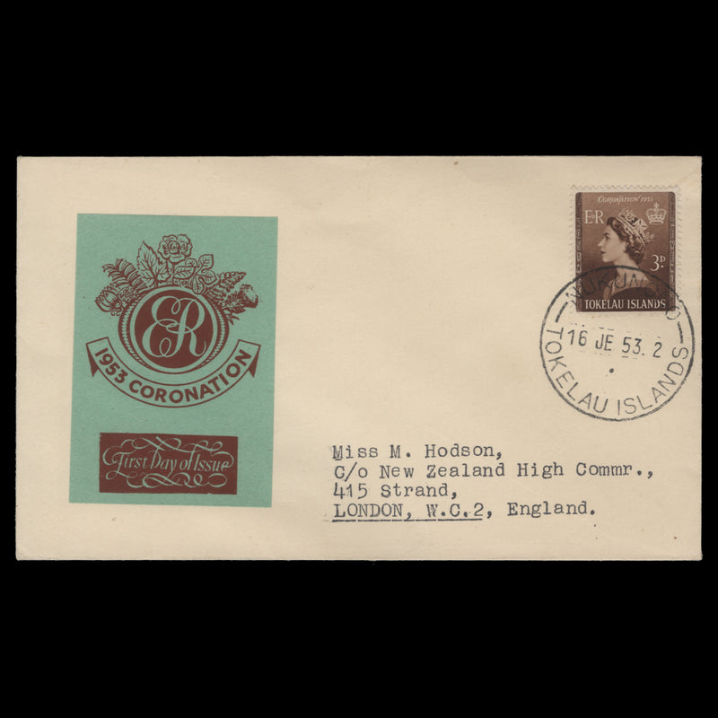 Tokelau 1953 (FDC) 3d Coronation, NUKUNONO