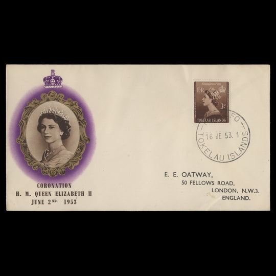 Tokelau 1953 (FDC) 3d Coronation, FAKAOFO