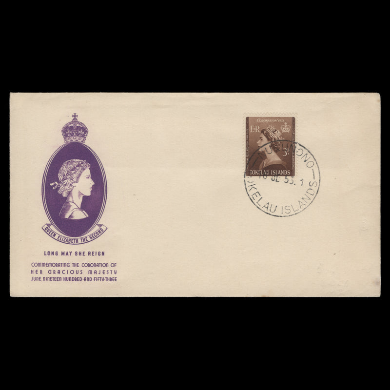 Tokelau 1953 (FDC) 3d Coronation, NUKUNONO