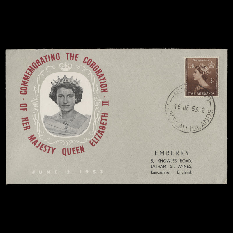 Tokelau 1953 (FDC) 3d Coronation, NUKUNONO
