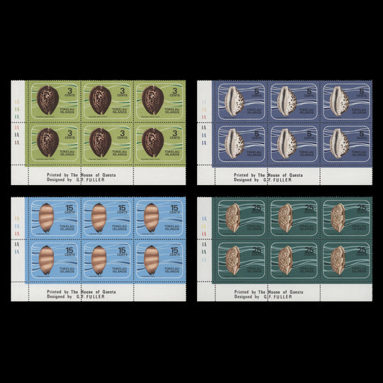 Tokelau 1974 (MNH) Shells of the Coral Reef imprint/plate blocks