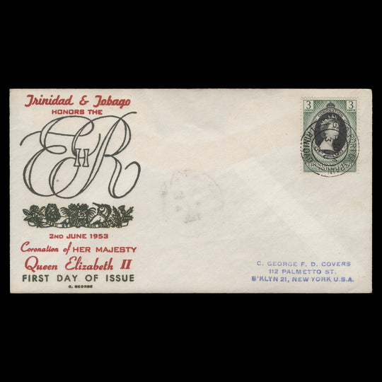 Trinidad & Tobago 1953 (FDC) 3c Coronation, PORT OF SPAIN