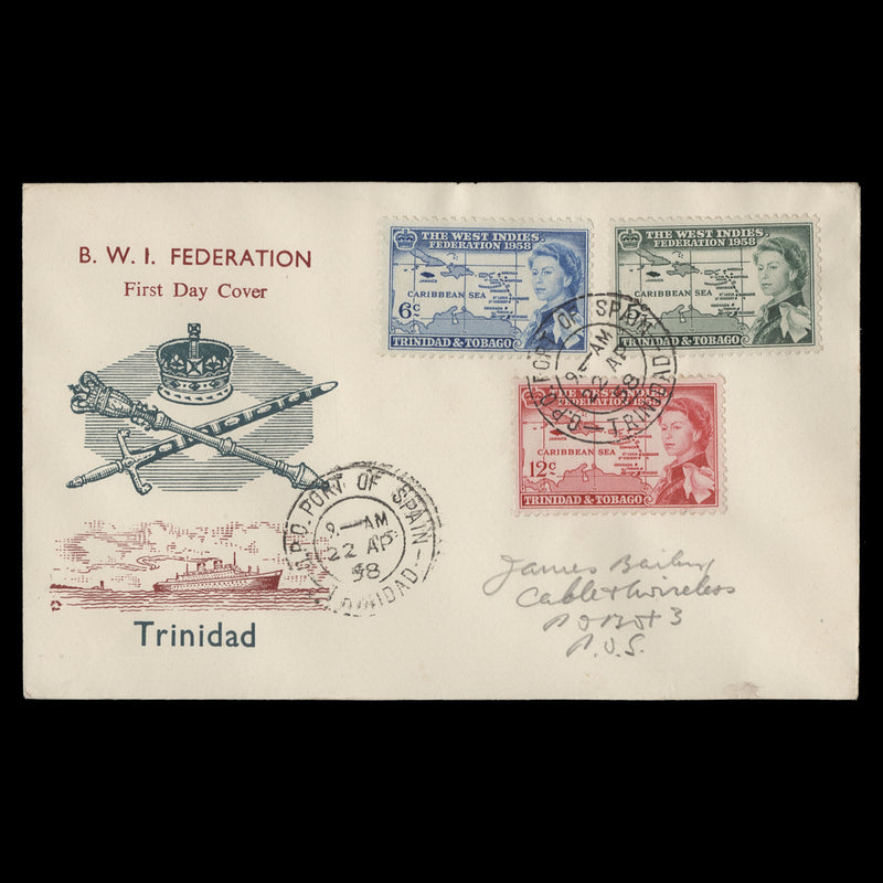 Trinidad & Tobago 1958 West Indies Federation first day cover, PORT OF SPAIN