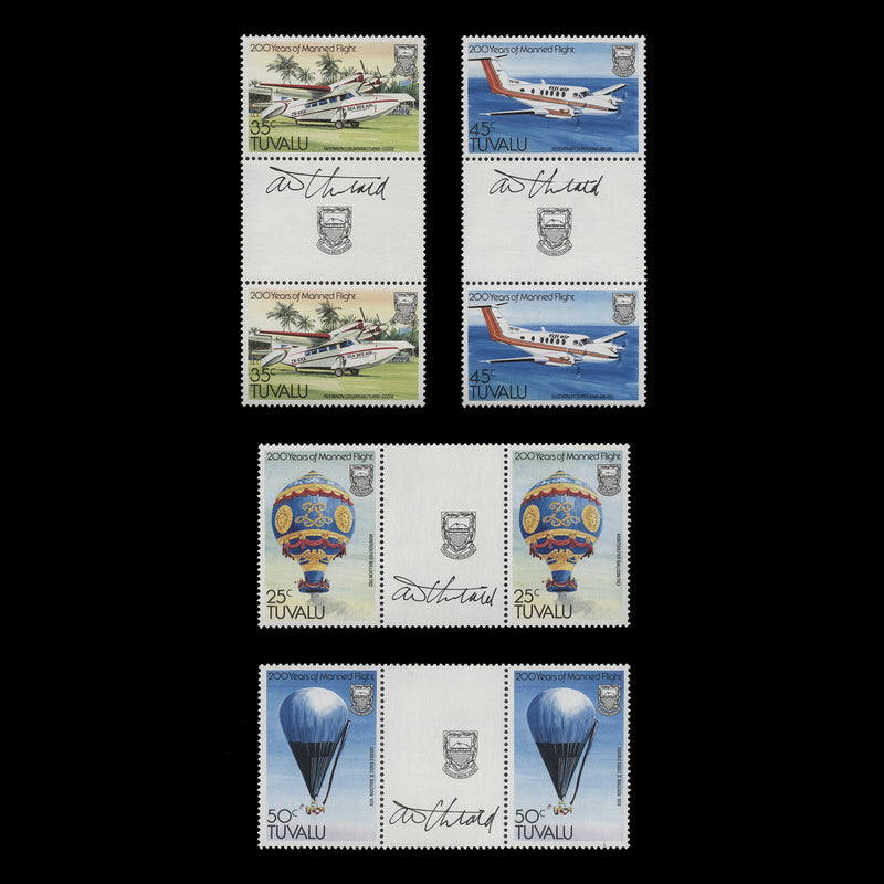 Tuvalu 1983 (MNH) Manned Flight Bicentenary gutter pairs signed by designer