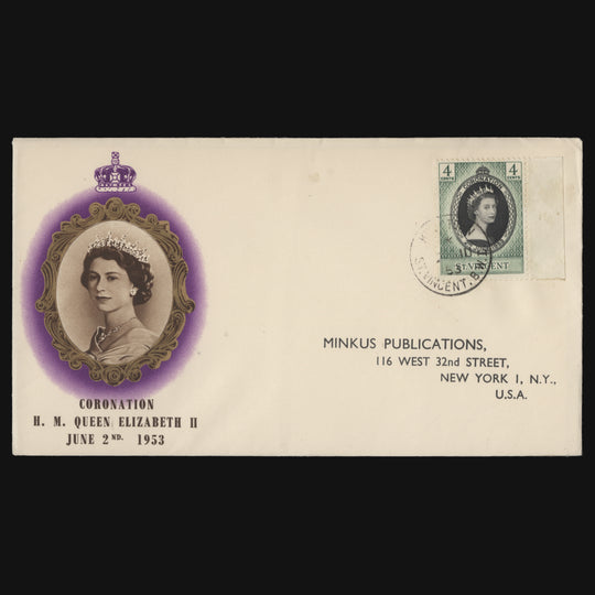 Saint Vincent 1953 (FDC) 4c Coronation, KINGSTOWN