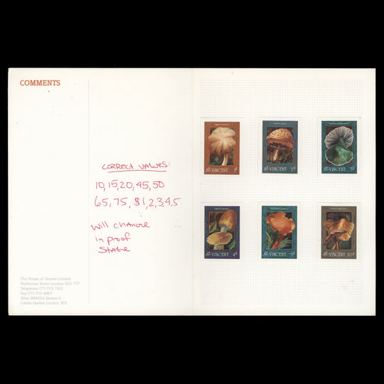 Saint Vincent 1992 Fungi imperf proofs in presentation folders