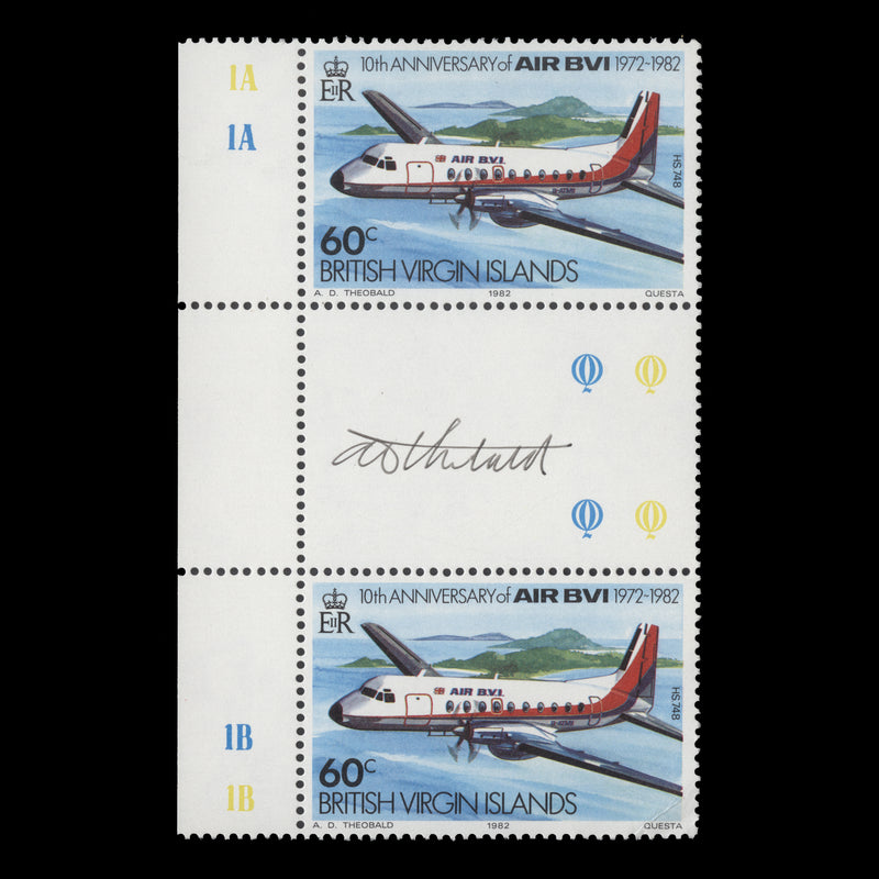 British Virgin Islands 1982 (MNH) 60c Air BVI Anniversary signed gutter pair