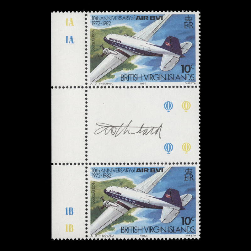 British Virgin Islands 1982 (MNH) 10c Air BVI Anniversary signed gutter pair