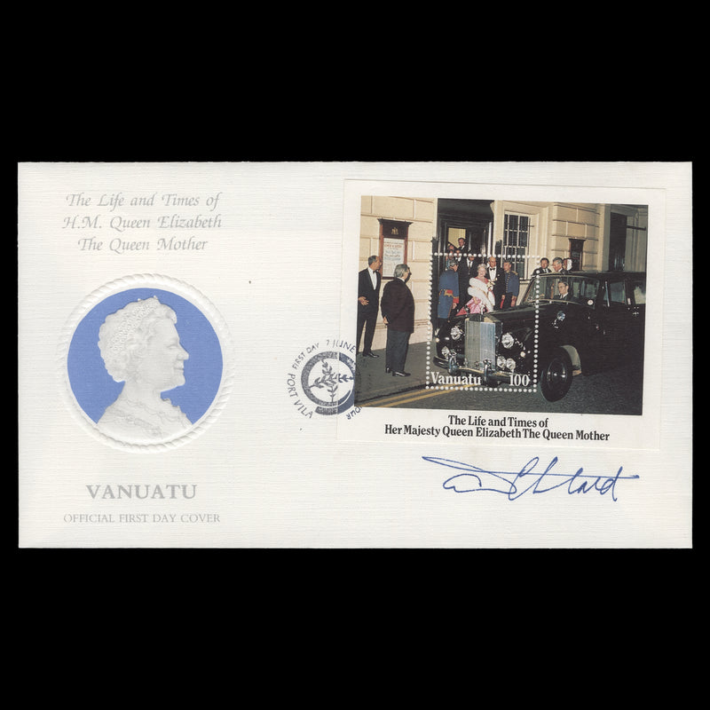 Vanuatu 1985 Life and Times of the Queen Mother first day cover signed by designer